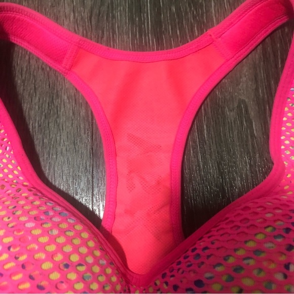 VSX Sport Victorias Secret Neon Pink Mesh Tribal Print Racerback Sports Bra 32C - Picture 3 of 6